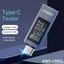 KWS-2301C wielofunkcyjny wyświetlacz cyfrowy amperomierz napięcia prądu stałego miernik mocy typ-c Tester ładowania telefonu komórkowego DC 4-30V 0-12A