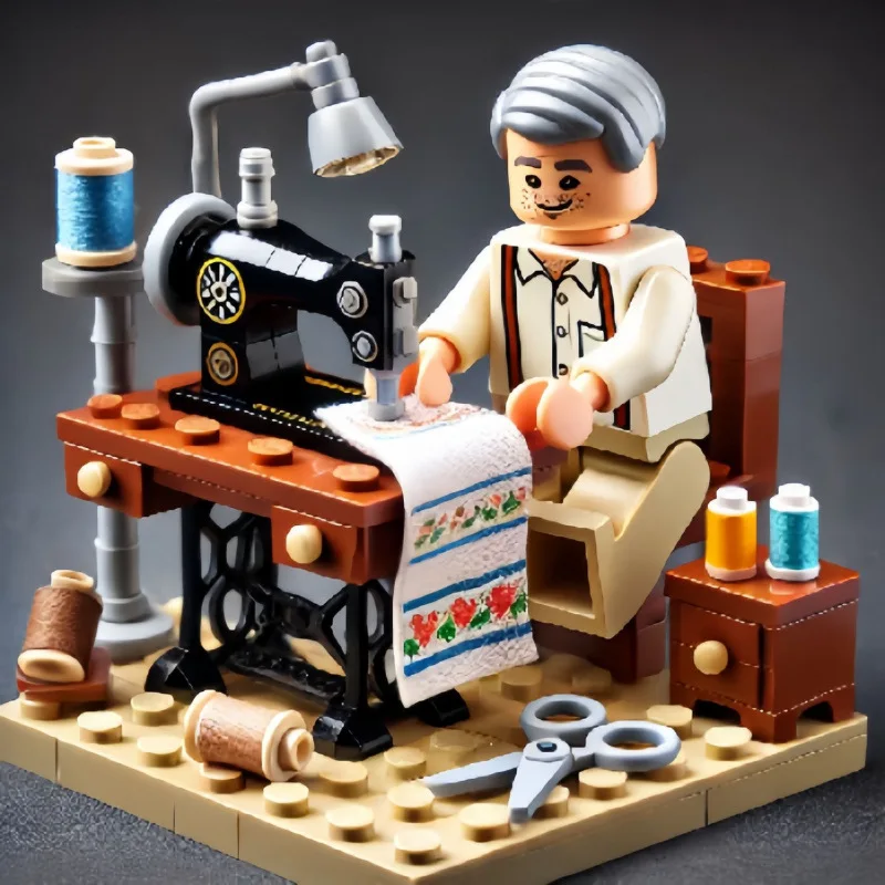 MOC Sewing Girl Workbench Building Blocks Retro Sewing Machine Scene Bricks DIY Assemble Educational Toys Home Decoration Gift