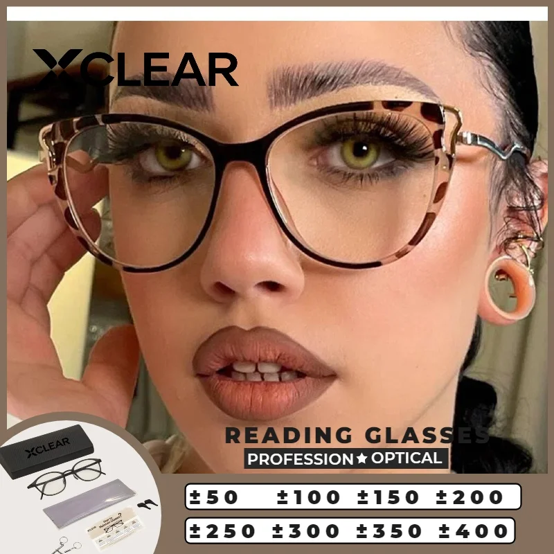 

XCLEAR Reading Glasses Cat Eye Classic Business Casual Lightweight Anti Blue Light UV400 Scratch Resistant Protective