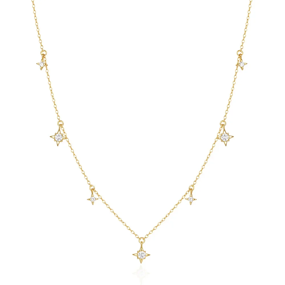 

Carline Hot sale Fashion Star Necklace 925 Silver Fine Jewelry Charms Chain Star Zircon Elegant Collarbone Necklace 18k Gold