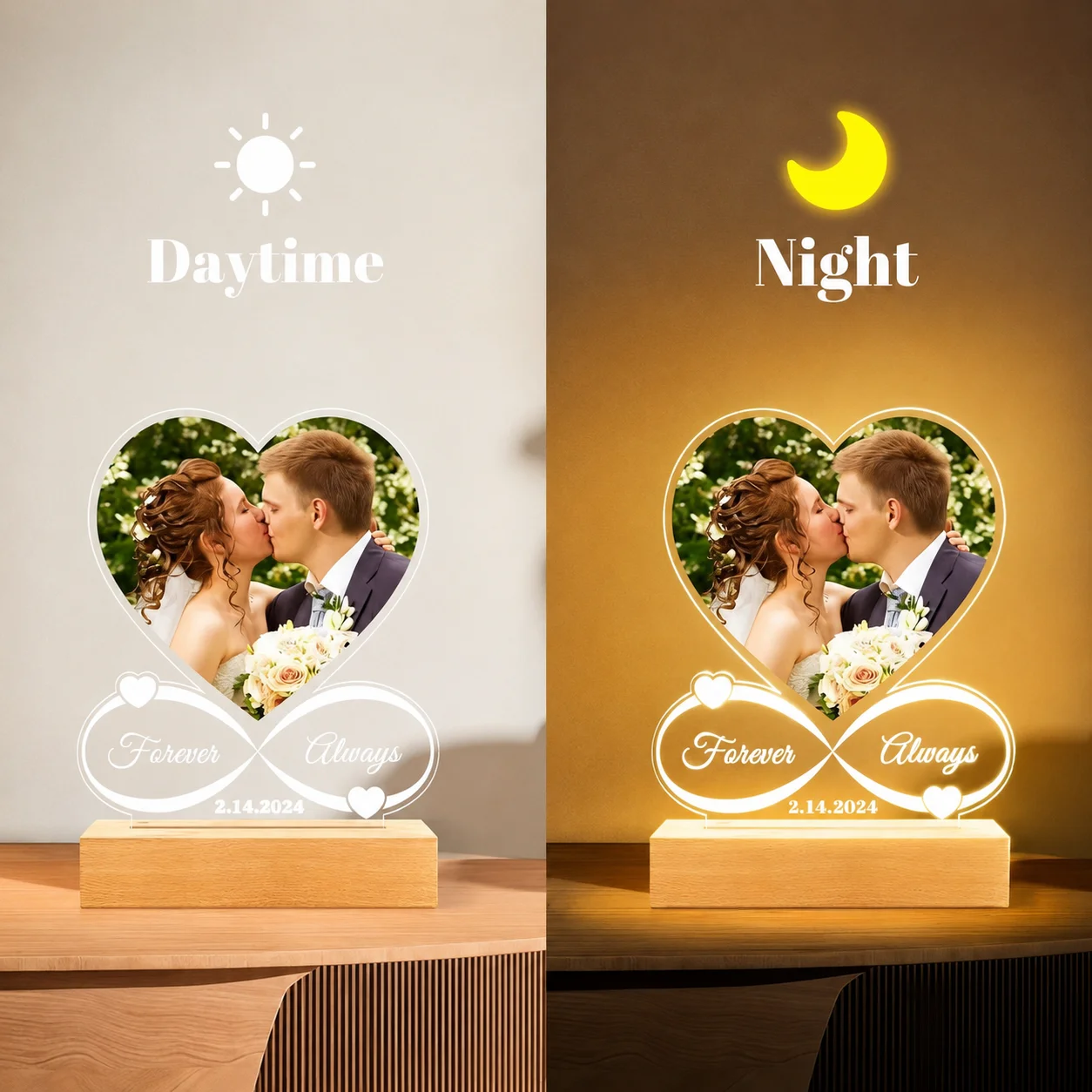 Personalized Acrylic Photo Display Custom Couple Name Date Romantic Wedding Anniversary Gift