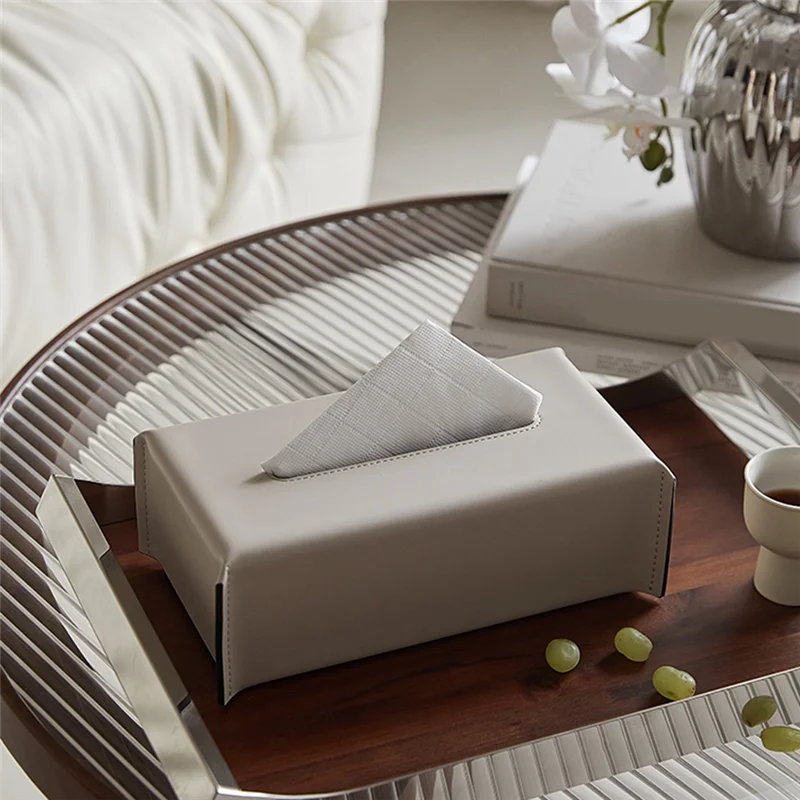 EYFL-Tissue Box Synthetic Leather Napkin Case Living Room Tissue Paper Holder Desktop Home Tabletop Decoration
