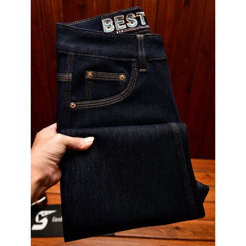 جينز رجالي عالي الجودة مطرز بالزهور في الخريف، أقدام صغيرة، اتجاه غير رسمي، فاخر خفيف، أعمال طويلة