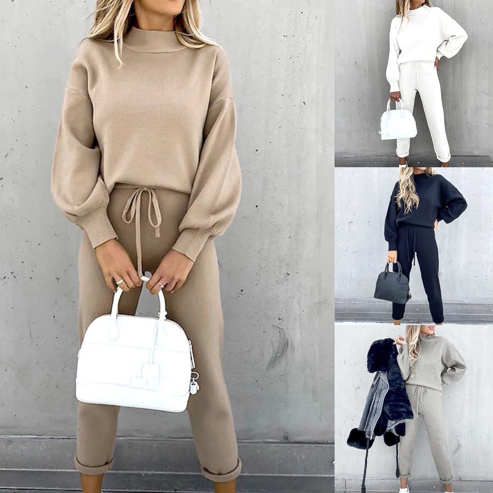 2 Pcs/Set Stylish Elastic Waist Two Piece Set Sweatshirt Sweatpants Suit Long Sleeves Lady Sweatshirt Trousers Suit Pant Outfit