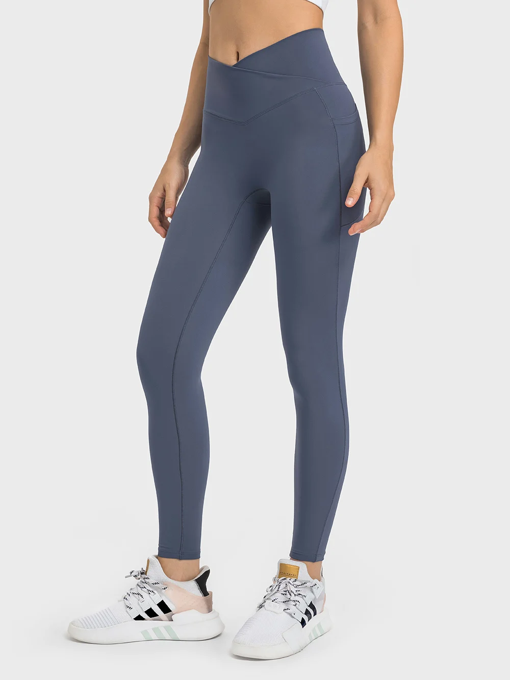 Nepoagym 25“ No Front Seam Women Yoga Leggings with Side Pockets Cross Waist Workout Legging Fitness Sport Pants for Running