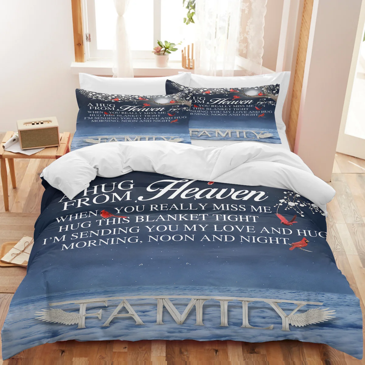 BeddingOutlet 3PCS Family Duvet Cover Set Warm Soft Cozy A Hug from Heaven Letter Bed Set with Zipper Closure for Boys Girls