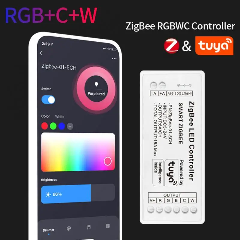 

Умный светодиодный контроллер Zigbee для умного дома, дистанционный контроллер RGB CCT «сделай сам» для умного дома, работает со шлюзом Smart Life Tuya Alexa Zigbee