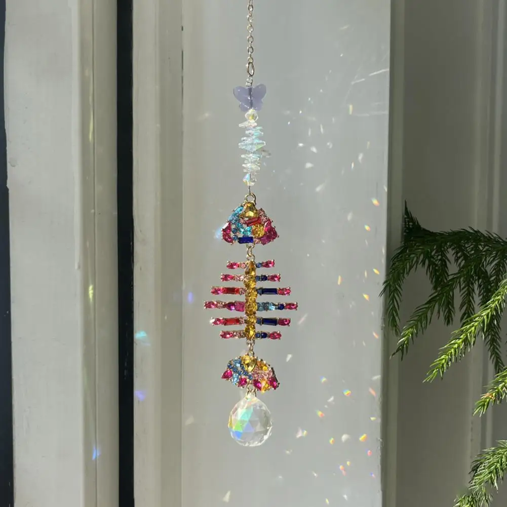 Colorful Light Projector Chime Natural Sun Catcher Wind Chime with Cat Seahorse Fish Pendants Rainbow Maker Window for Kids