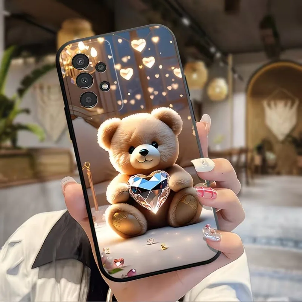 Little Bear Love Crystal Painted Frosted Phone Case For Samsung Galaxy A73 A72 A71 A70 A56 A55 A54 A53 A52 A51 A50 S 4G 5G Cover