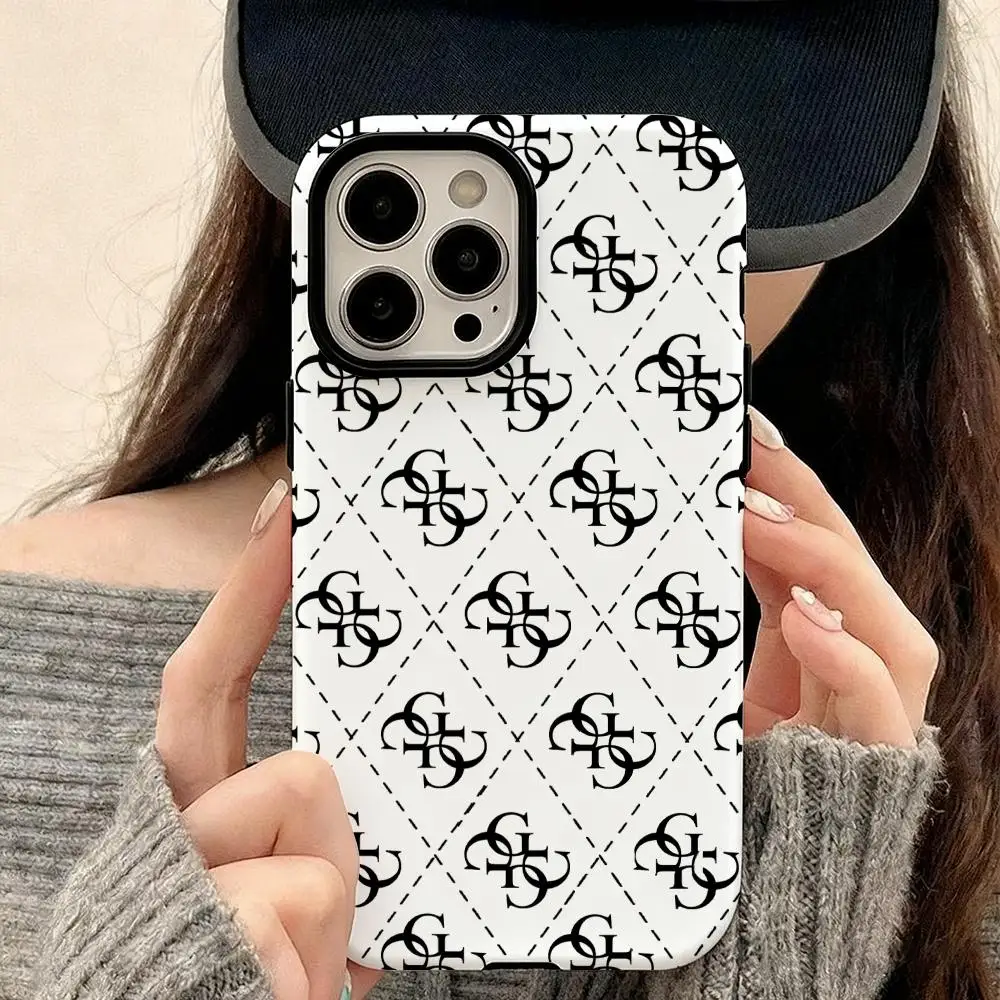 حافظة هاتف آيفون 17 16 15 14 13 12 برو ماكس بلس لامعة HD طبقة مزدوجة السائل الخلفي فيلم هارد شل G-GUESS-S #2