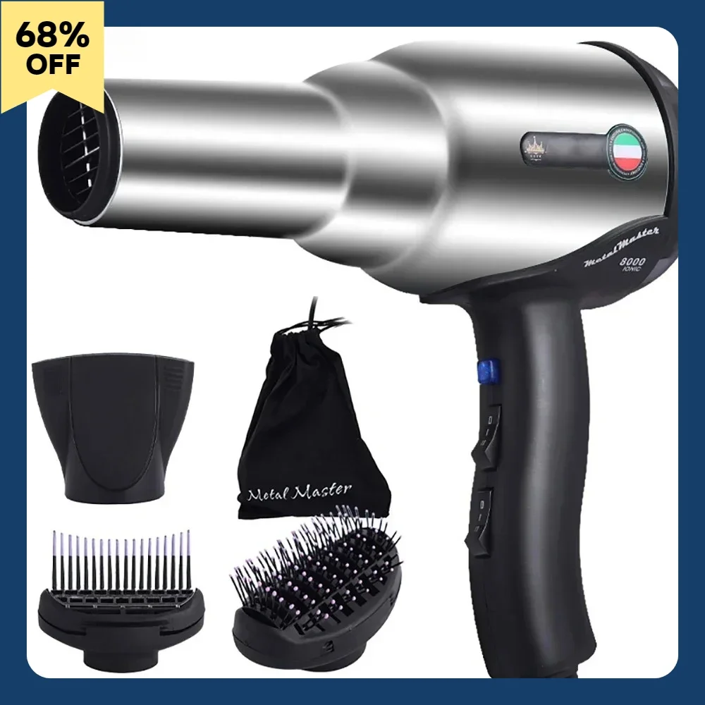 Powerful 8000W Blow Dryer Ionic Hair Dryer Extended AC Motor Negative Ions Fast Drying 2 Speed/3Heat Setting Cool Shut Button