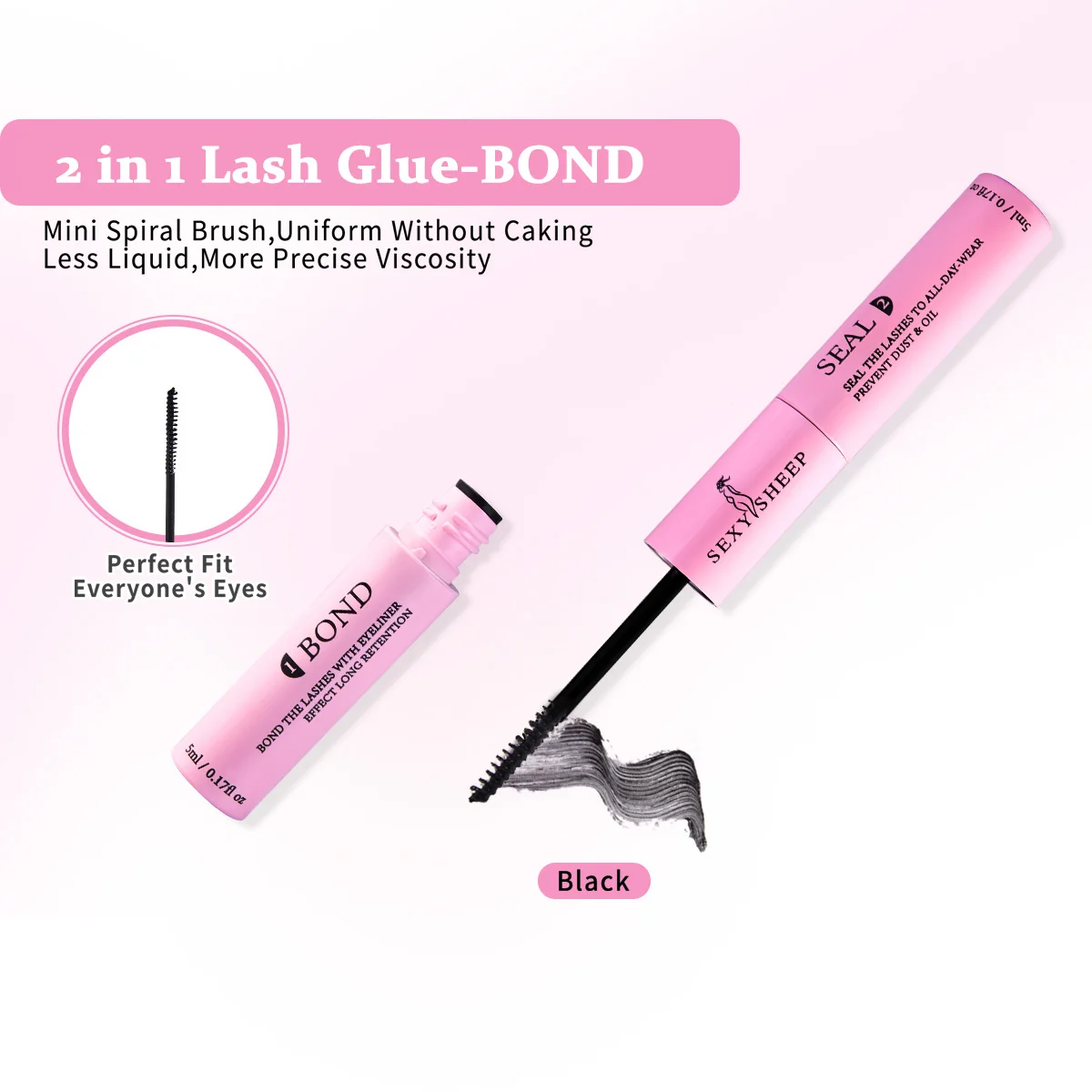 Eyelash Glue Lash Bond and Seal 2 in 1 for Lash Clusters/Strip Lash Super Strong Hold Long Lasting Easy to Use