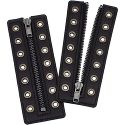2 pc 7 Eyelet No Tie Zipper Boot Laces 6x2inch PU Leather Lace-in Boot Zipper Inserts Smooth Tieless Shoe Laces for Boots Shoes