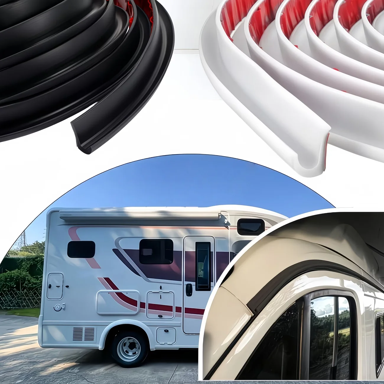 Self-Adhesive J-shaped RV Water Guide Strip, Durable Plastic Drip Rail for RV, Car & Truck Roof, Reduces Water Pooling view 3
