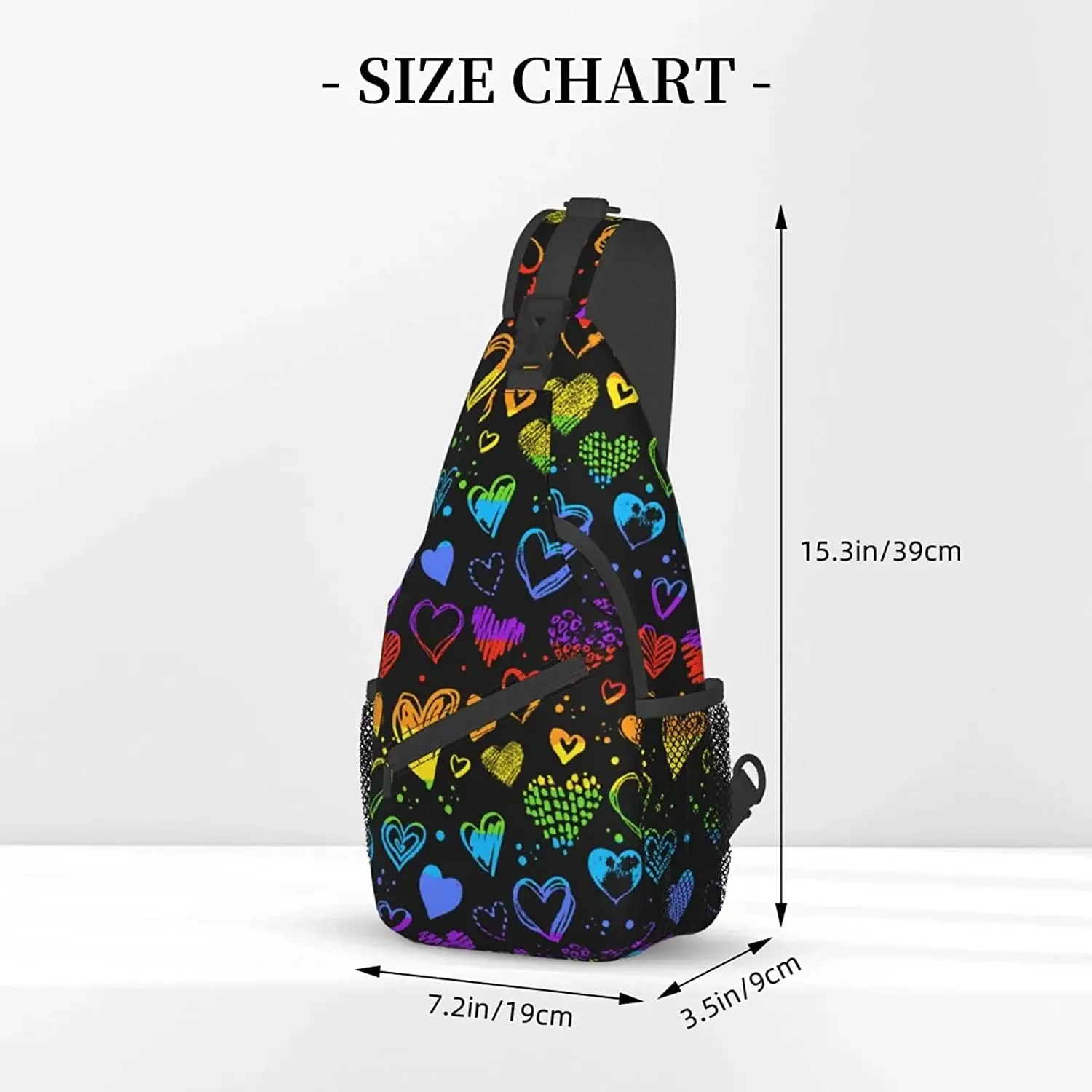 Rainbow Hearts LGBT Gay Pride Plaid Sling Mochila Bolsa de pecho Lgbt Crossbody Sling Bag Viaje Senderismo Mochila para hombres y mujeres