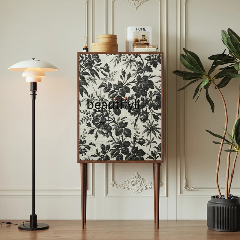 

Solid wood French retro dining side cabinet, living room storage multi-functional household wall high storage chest