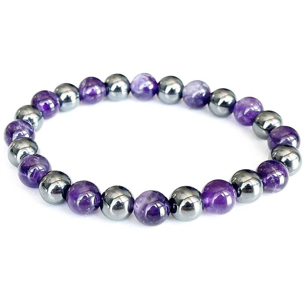 MG1727 Pulsera del zodiaco Géminis de alta calidad para mujer 8 MM amatista genuina hematita Chakra muñeca Mala joyería de piedras preciosas naturales