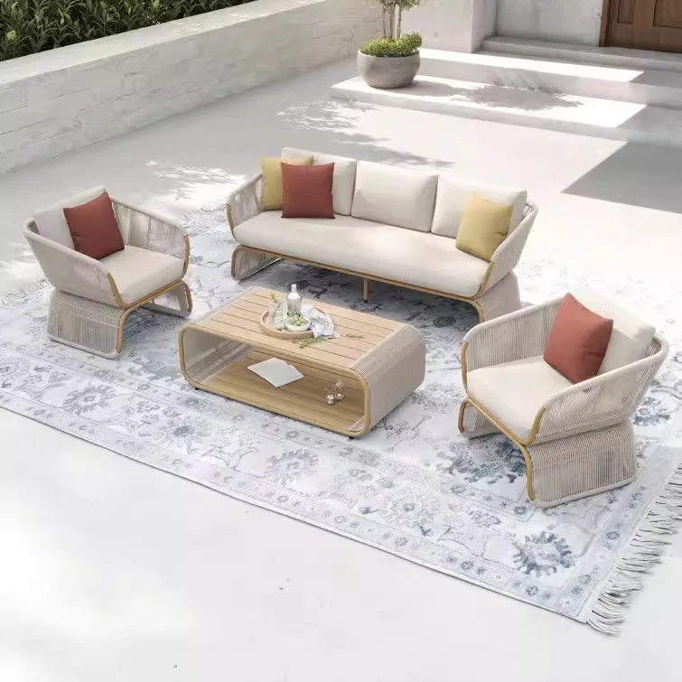Outdoor rattan sofa B & B terrace balcony lazy rain and sun protection coffee table combination villa outdoor garden furniture