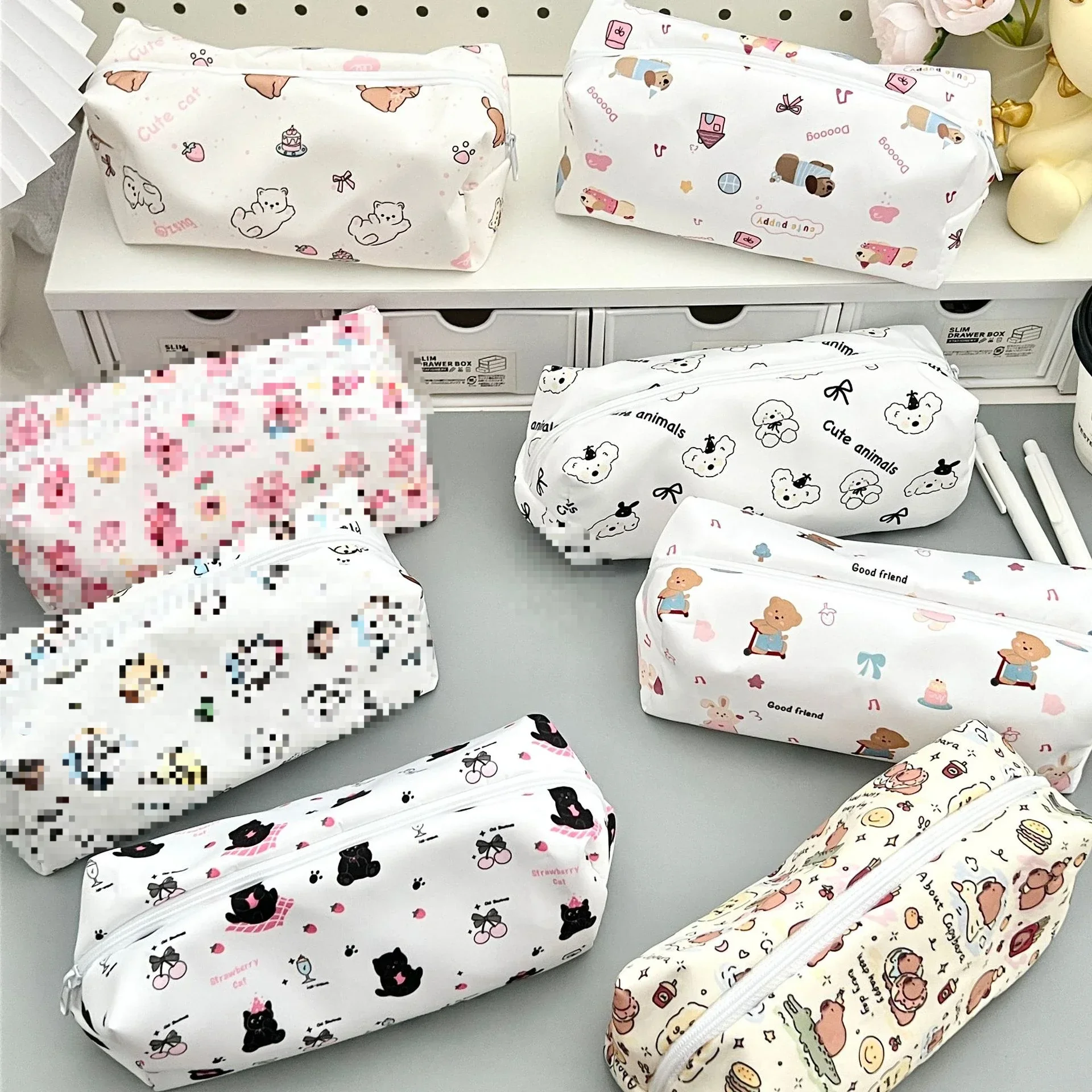 Korean Simple Cute Cartoon Animal Park Pencil Case Portable Stationery Organizer Pouch Kawaii Girls School Supplies Makeup Bag