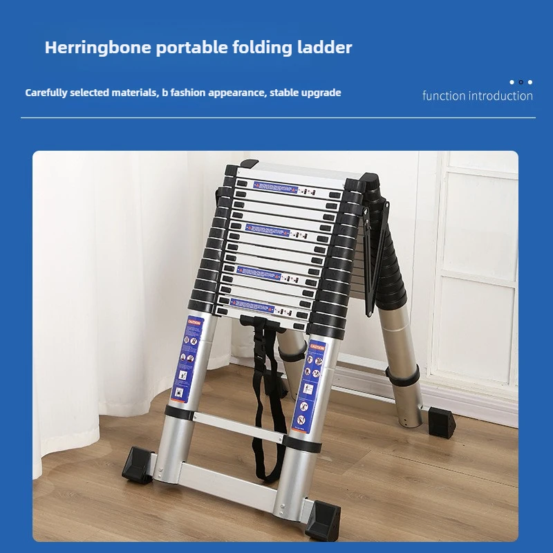 Reinforced aluminum alloy folding ladder, double-sided zigzag ladder, portable folding telescopic ladder, anti slip step ladder