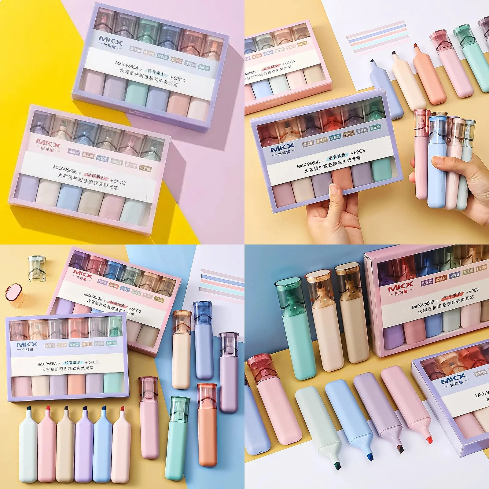 Kawai Soft Tip Eye Protection Highlighter 6Pcs Large Capacity Student Painting Marker Learning Marking Pen