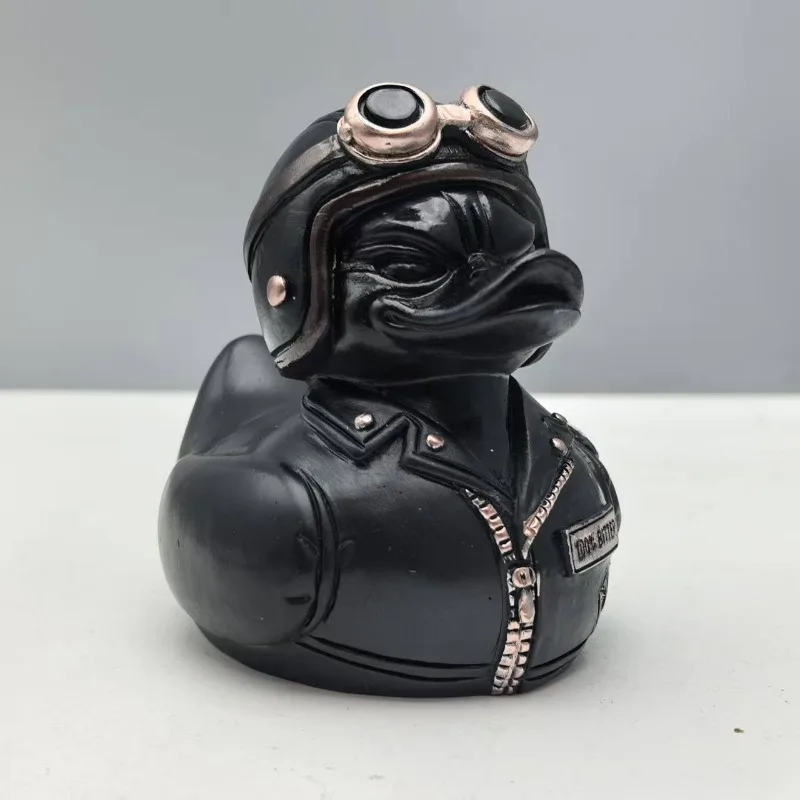 1 PC Biker Style Duck Figurine Resin Animal Ornament Home Miniature Desk Decoration Edgy Decor Unique Gift for Motorcycle Lovers