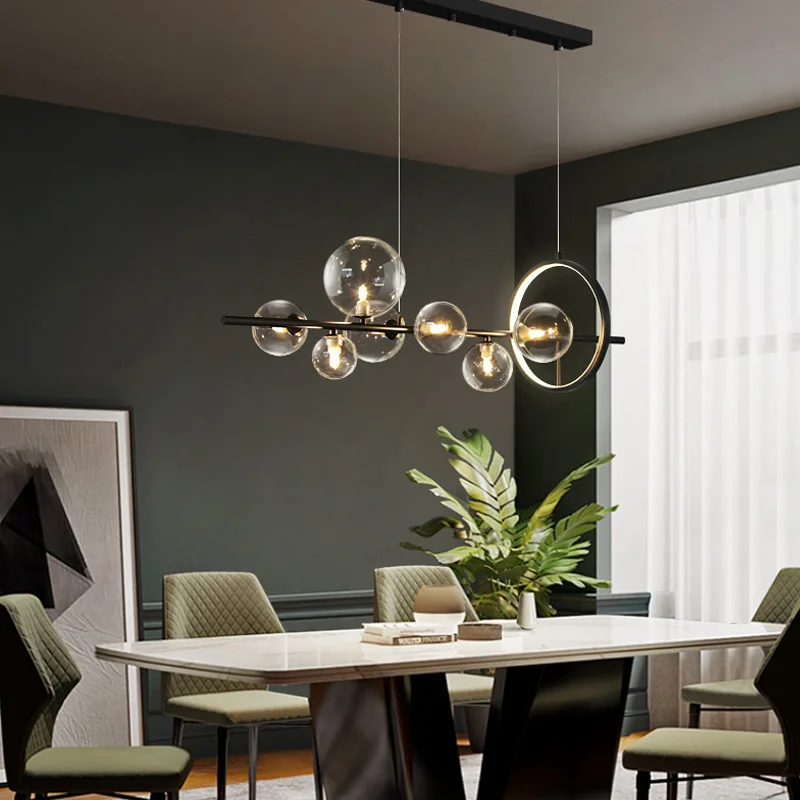Multi-heads Magic Bean Glass Strip Bubble Pendnat Lamps Postmodern Creative Personality Homestay Bedroom Bar LED Hanging Lamps