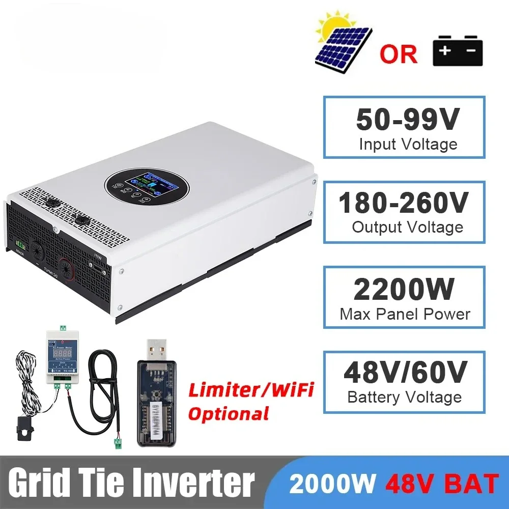 2000W 1500W Grid Tie Inverter Input 55-99V/24-55V Output AC230V Pure Sine Wave Battery Discharge Mode Optional Limiter/WiFi