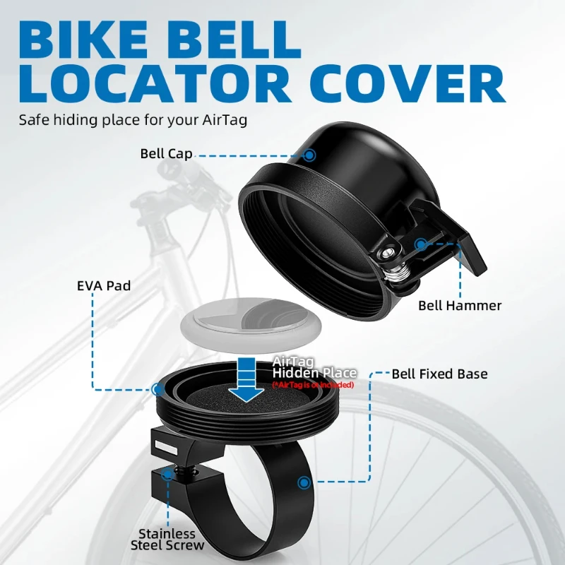 Bicycle Bell For AirTag Bike Mount GPS Tracker Waterproof Brass Holder Hides AirTag Under Bike Bell Anti-Theft Bike Accessories