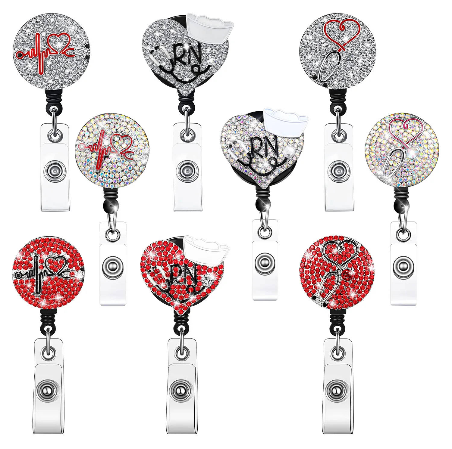 2026 New Design 1 Piece Quality Rhinestone Stethoscope Retractable Nurse Badge Reel Doctor ID Card Holder Christmas Gift