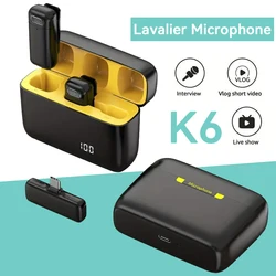 K6 New Wireless Lavalier Microphone Portable Audio Video Recording Mini Mic Live Broadcast Gaming Phone Mic for iPhone Android