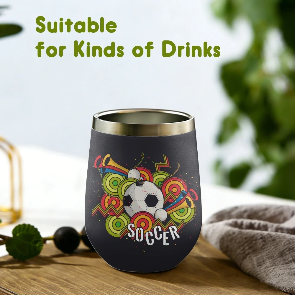 Street Style Football Graphic Vacuum Flasks 12oz Insulated Wine Tumbler Vacuum Coffee Mug Egg Shape Thermos Cup