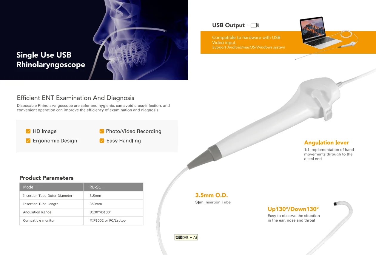 SY-P029-3 Flexible Intubation Surgical Single Use USB Rhinolaryngoscope