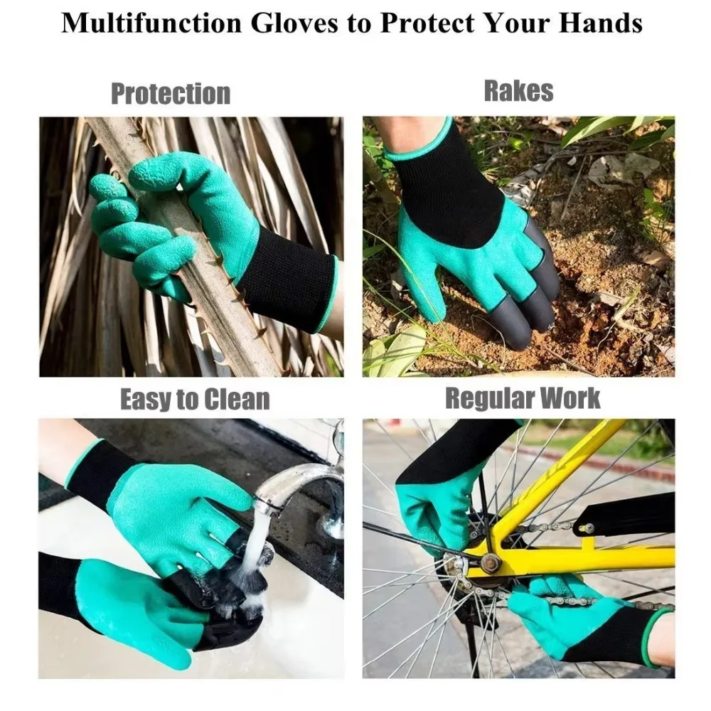 Waterproof ABS Rubber Green Garden Gloves Long Stab-proof Flower Claws Latex Wear-resistant Excavation Planting Anti-drop