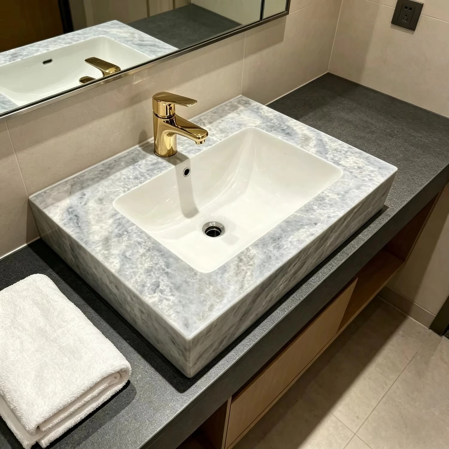 #￥Wholesale Modern Quality  Blue Marble Stone Square Counter Top Vanity  Hand Wash Basin Toilet Sink Bathroom