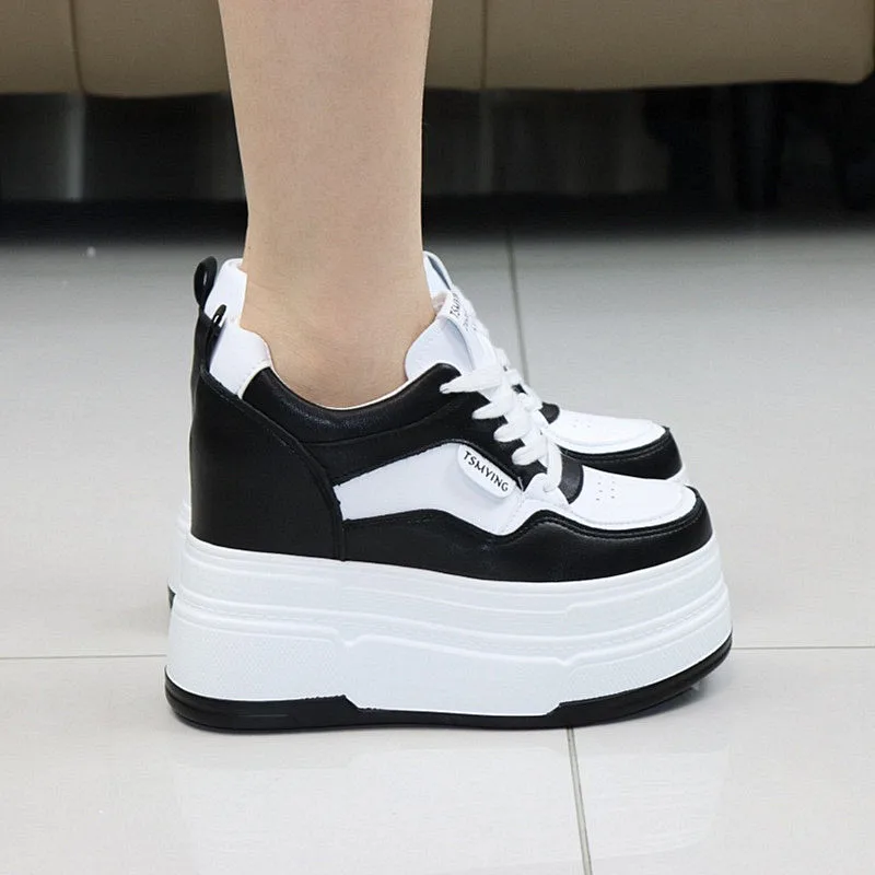 Zapatillas Deportivas de Plataforma con Suela Gruesa de 12 cm para Mujer, Otoño, Nuevas, Blancas, Estilo Skate, Casuales, Versátiles, con Plataforma Oculta