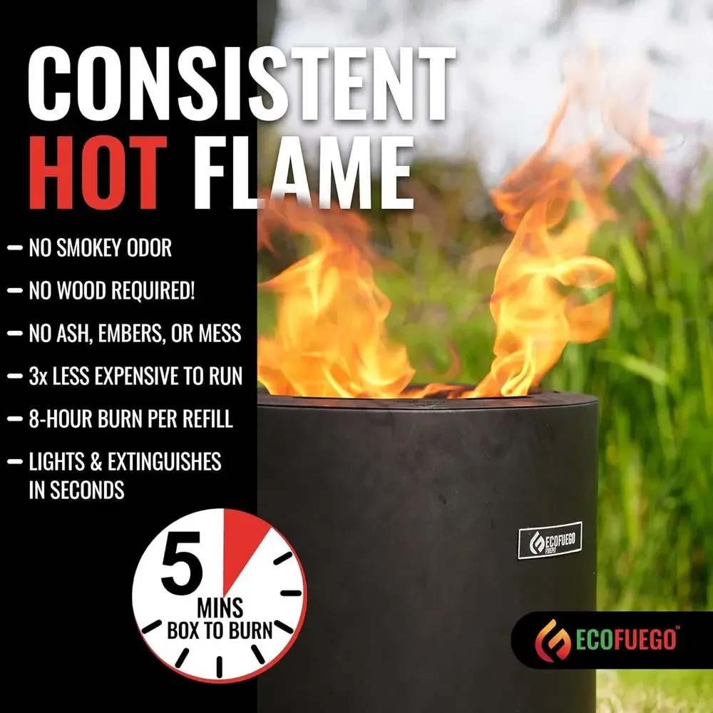 Portable Wax-Burning Fire Pit - Clean-Burning, 8-Hour Wax Fuel, Compact for Outdoors and Travel - Matte Black Finish