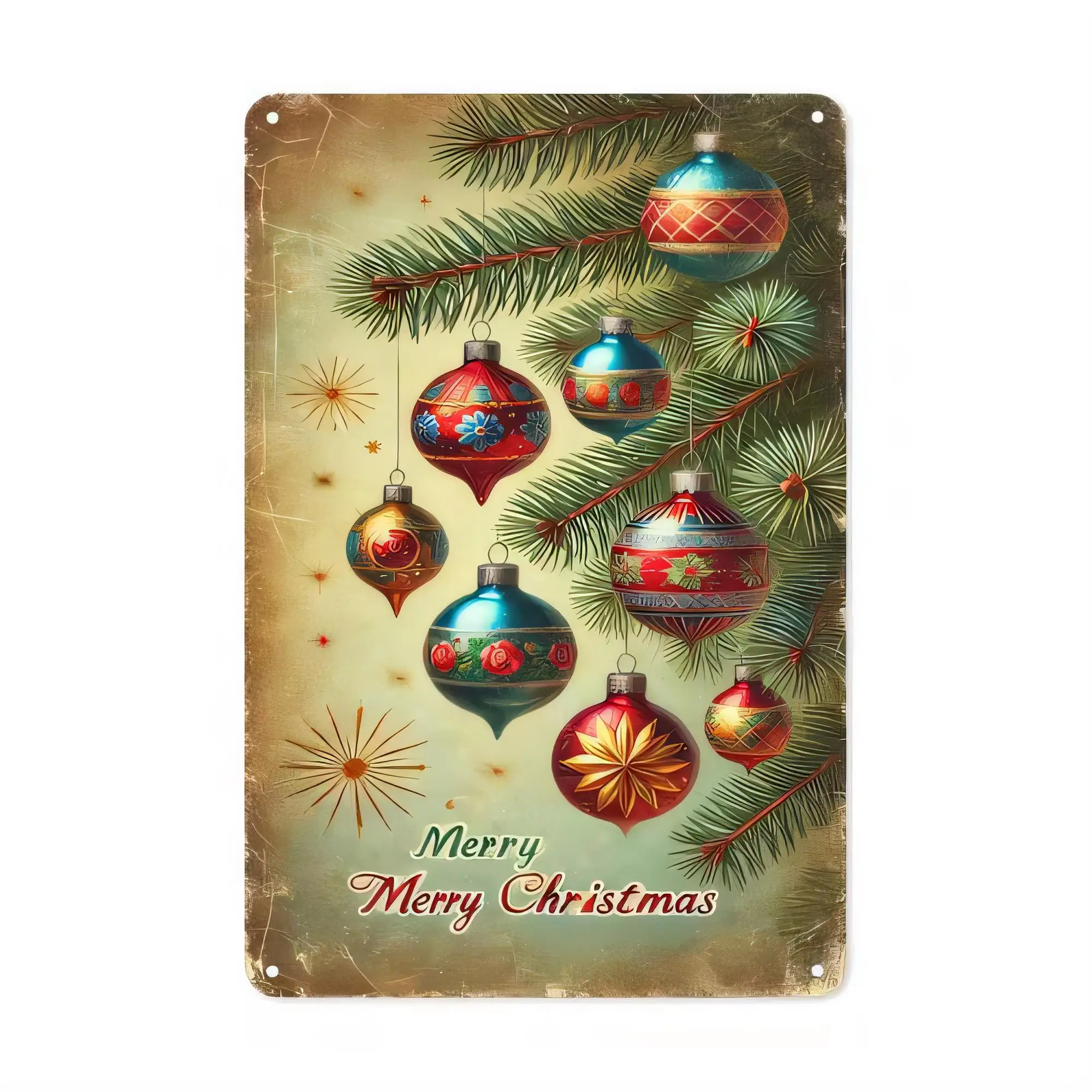 Tin Sign Merry Christmas Vintage Retro Metal Wall Art Plaque Xmas Decorations Hanging Ornaments Pine Branches for Home Bar Cafe