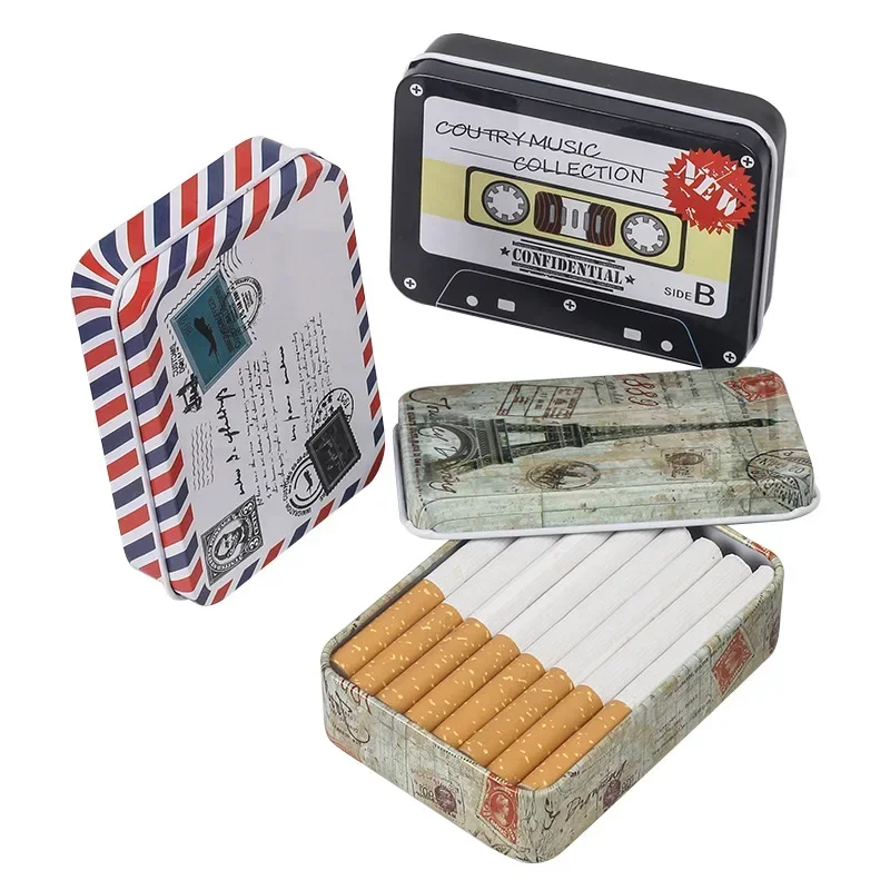 

Cigarette Case Box Black Tobacco Storage humidor rolling paper box Jewelry Candy Coin Key Organizer Tin Flip Gifts Sealed