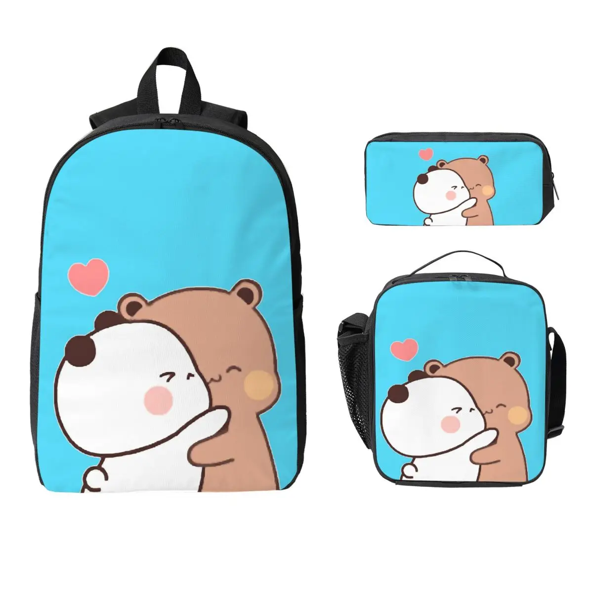Peach And Goma Bubu Dudu Balloon Backpack Student BookBag School Bag Laptop Shoulder Bags 3ps Insulated Lunch Bag Pencil Case