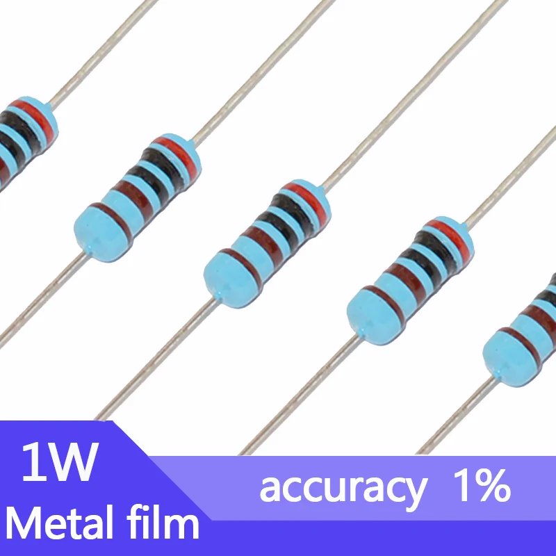 20pcs 1w Metal Film Resistor 1 1.2 1.5 10 12 15 100 120 150 R Ohm Five-color Circle 0.1r 0.12r 0.15r Resistance 1k 1.2k 1.5k 10k