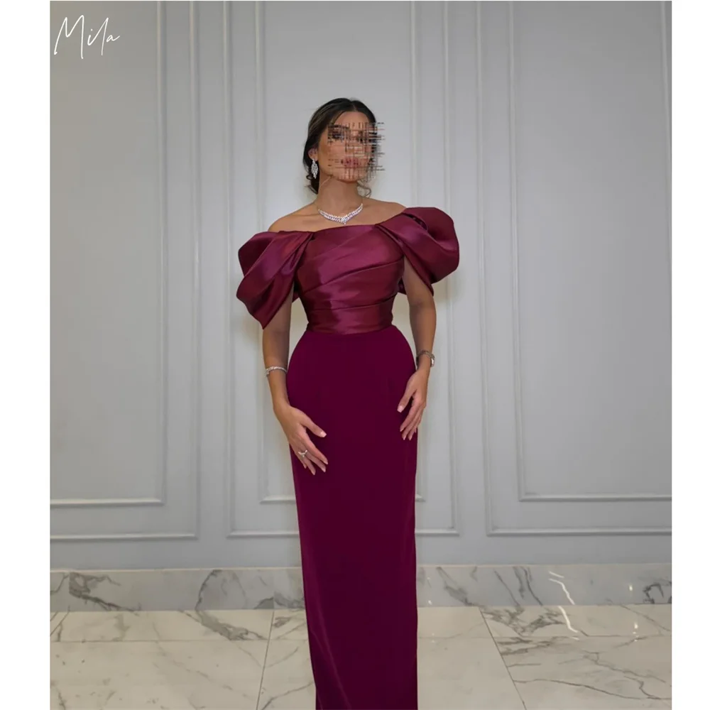 

Mila Wine Red Off the Shoulder Column Formal Evening Zip Satin Floor-Length Party Dresses Elegant Customized Prom Dresses 2025