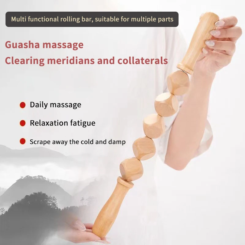 5 Beads Dice Universal Back Massage Tendons Beech Wood Scraping Stick Point Treatment Guasha Relax Abdominal Massager