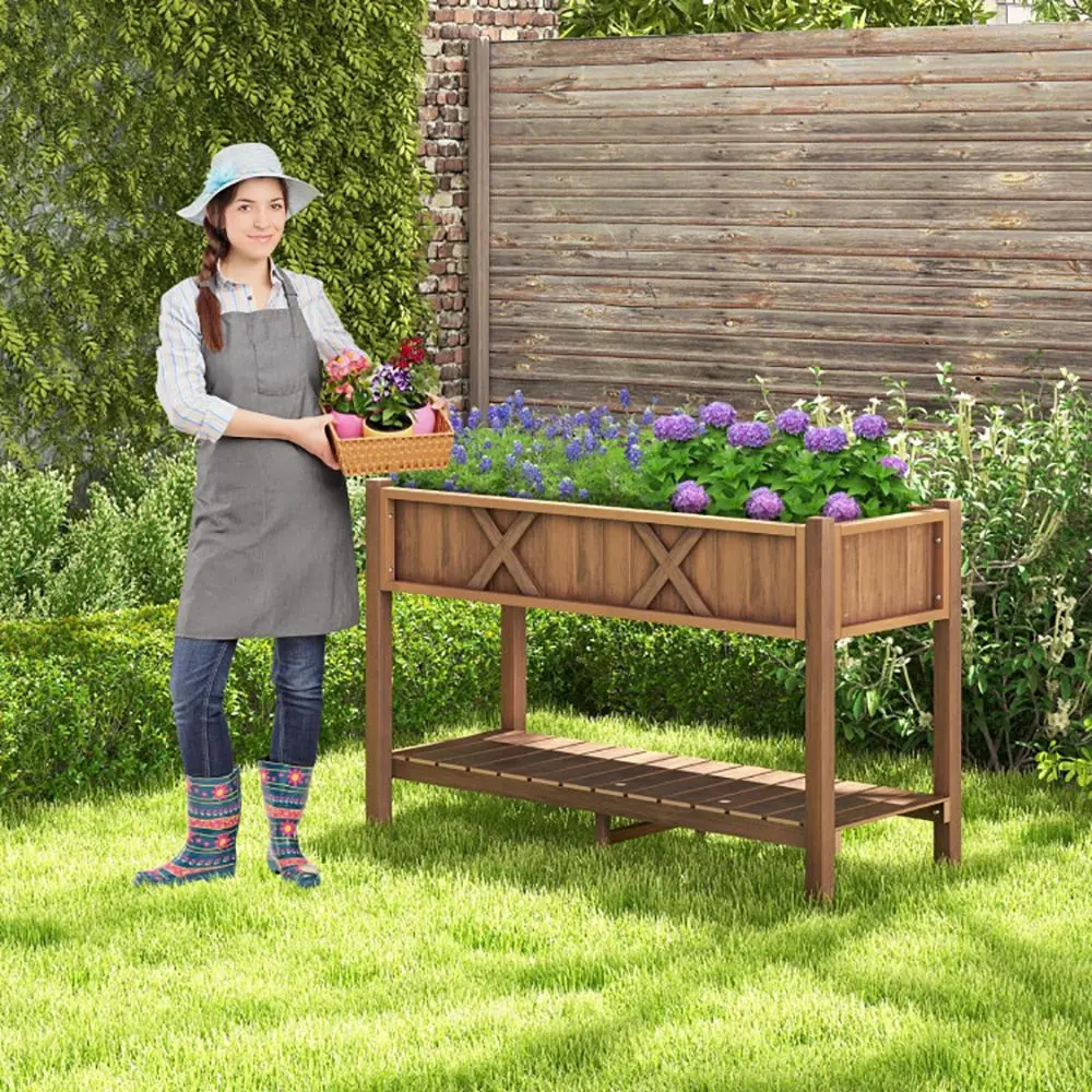 Elevated polywood flowerpot box with drain holes and storage rack flowerpot for easy storage