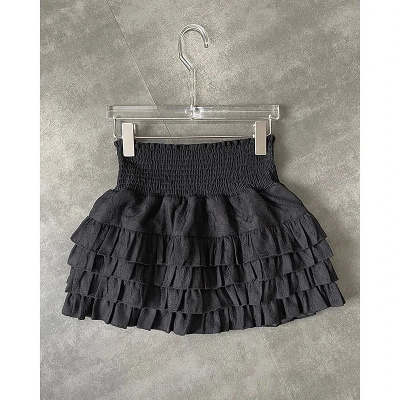 Y2K Women Black White Vintage Korean Japanese Ruffles Mini Pleated Skirts Kawaii Aesthetic High Waist A-line Skirt Alt Clothes