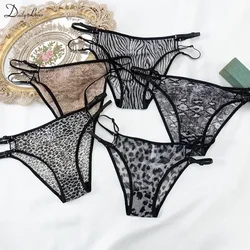 Sexy Leopard Mesh Bikini Straps Briefs Women Underwear Transparent Low Waist Thong Women's Seamless Ice Silk Traceless Panties