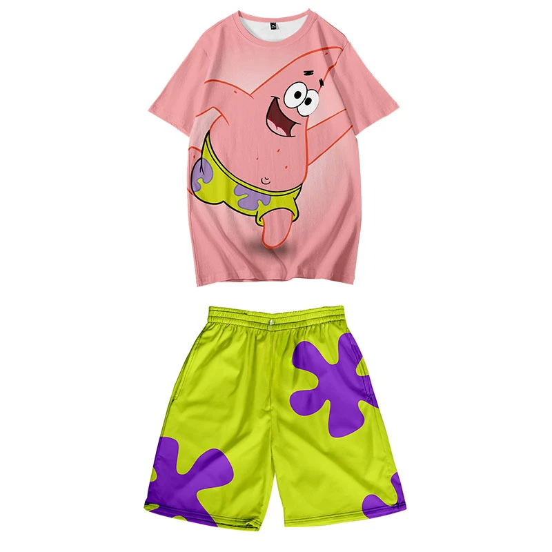 Kids Patrick Star SpongeBob Children\'s Summer Short Sleeved T-shirt and Shorts Set Beach Pants Casual and Breathable Cool Beach