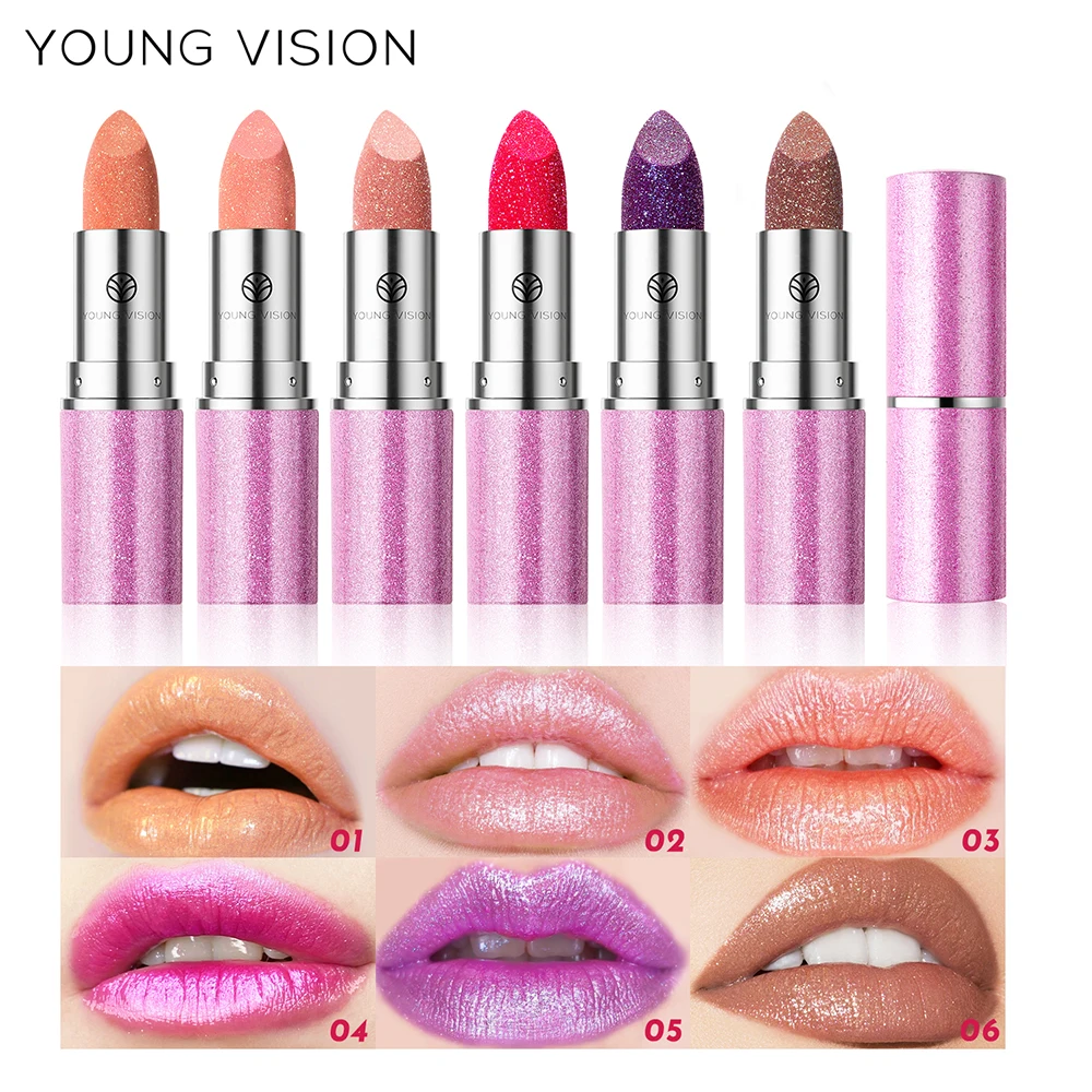 YOUNG VISION 6 パール光沢のあるシマー リップスティックとアイシャドウ、長持ちし、色あせせず、温かみのある変化するリップスティック。