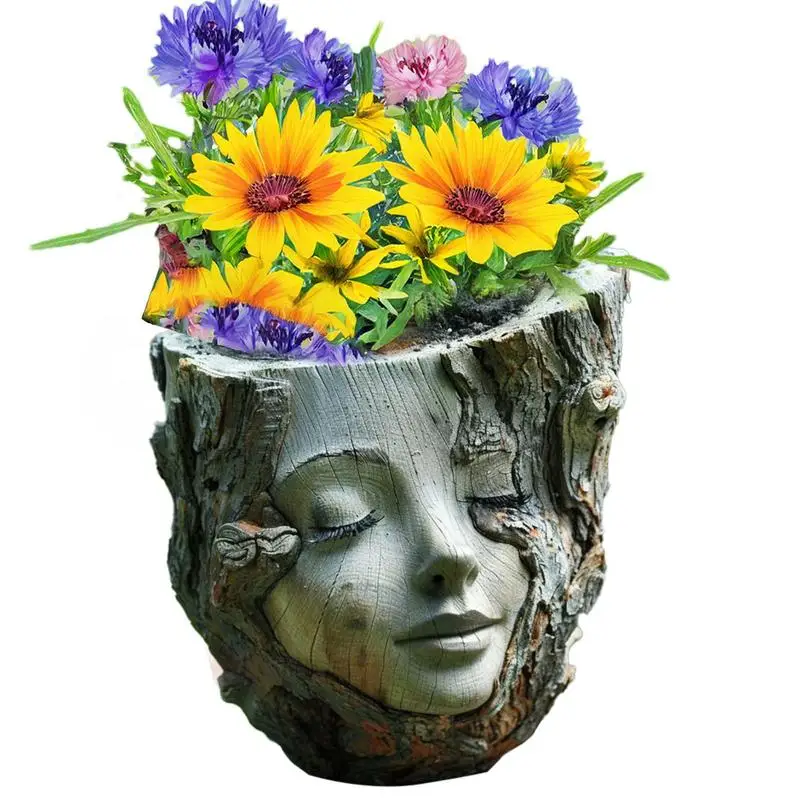 Face Planter Pot Lady Face Flower Pot Head Planter Resin Garden Statue Flowerpot Desk Decor Home Decorations Container Cute Vase