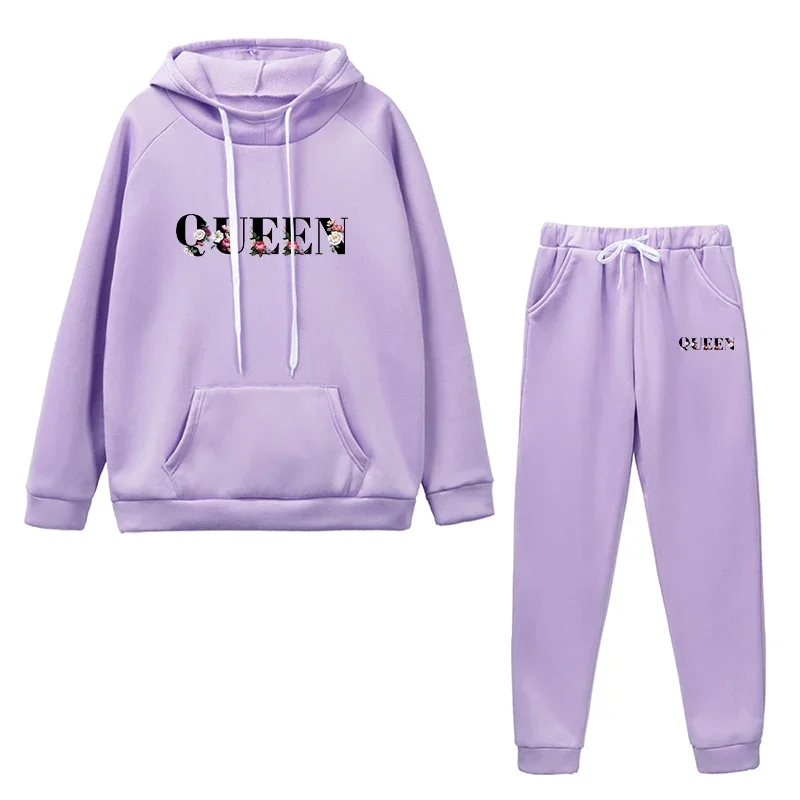 

Women Tracksuit Set Winter Fleece Hoodie & Jogger Pants Letter Print Outfit Oversized Streetwear Casual Sweatsuit Lounge Wear